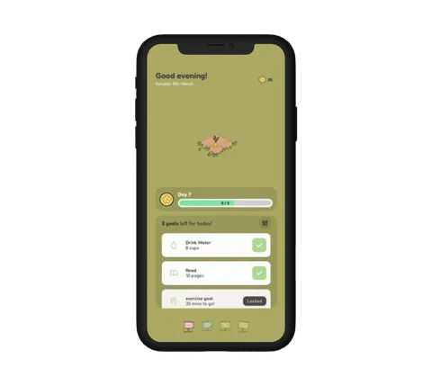 Thrive 75 app showing garden timeline and daily habits